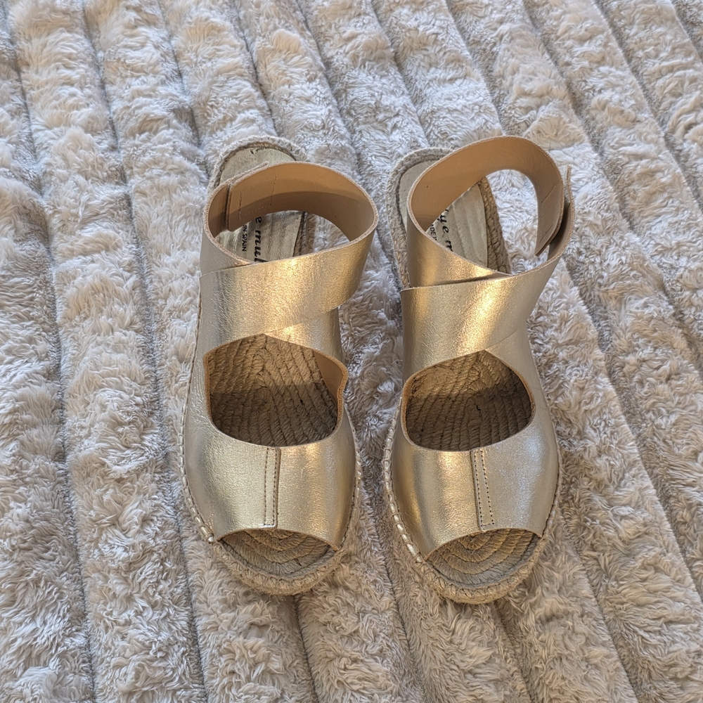 Metallic Gold Espadrille Wedge Sandals